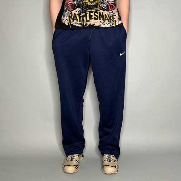 Vintage Y2K Nike Sweatpants Mens L Baggy Wide Leg Navy Blue White Polyester - Picture 2 of 4